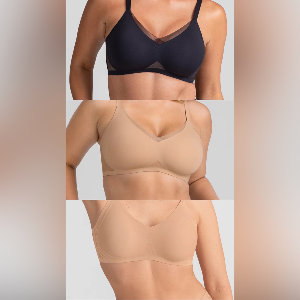Bundle Of Three Honeylove Crossover And Silhouette Bras Sand/Vamp & Black Size M
